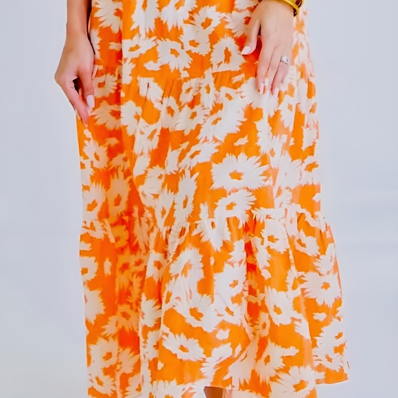 KARLIE Flowy Tiered Orange Blossom Floral Flowy Maxi Ruffle Skirt w POCKETS NWT - Picture 8 of 16